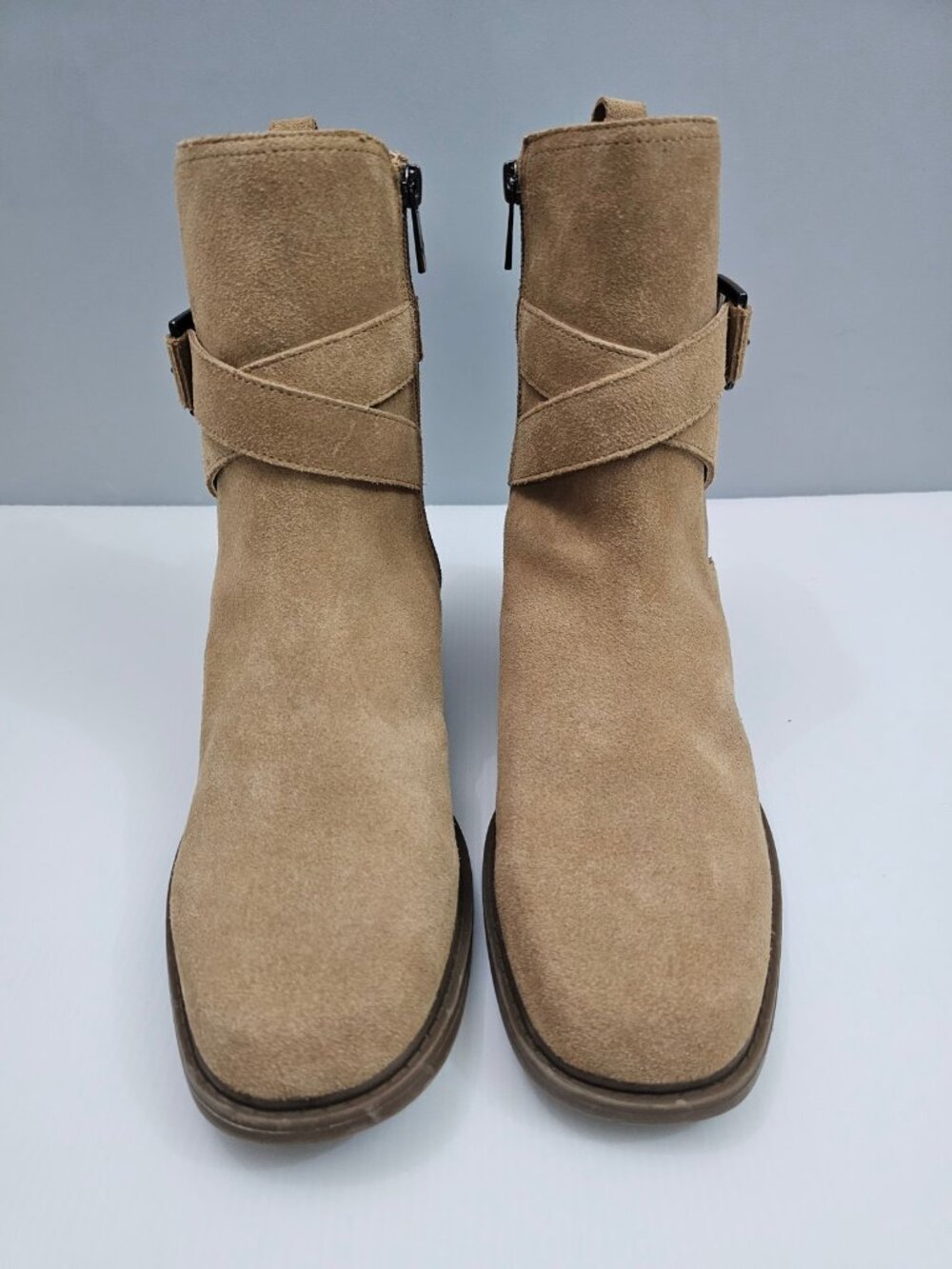 Donald Pliner Mathilda Moto Ankle Boot Womens 9.5 Camel Brown Suede Buckle Strap - Picture 5 of 15